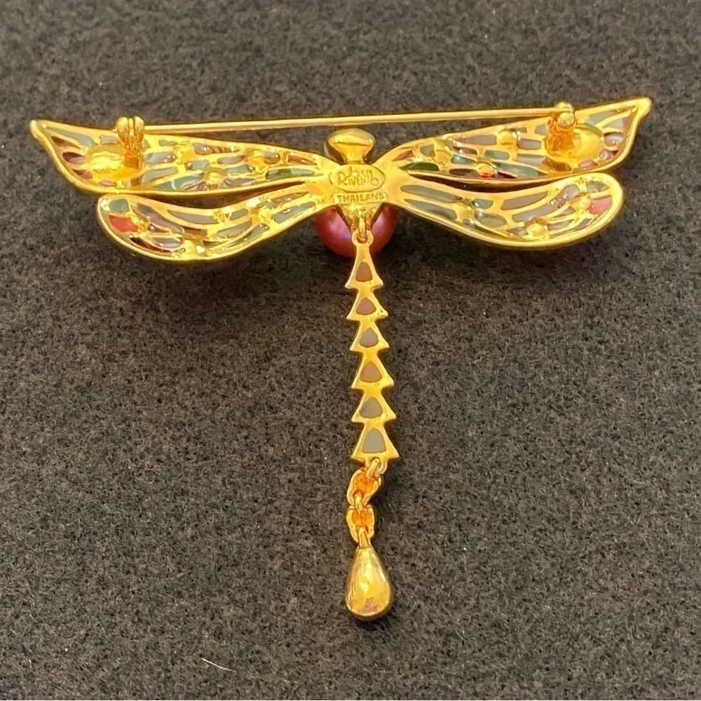 Joan Rivers Plique a Jour Articulated Dragonfly enamel  & rhinestone brooch
